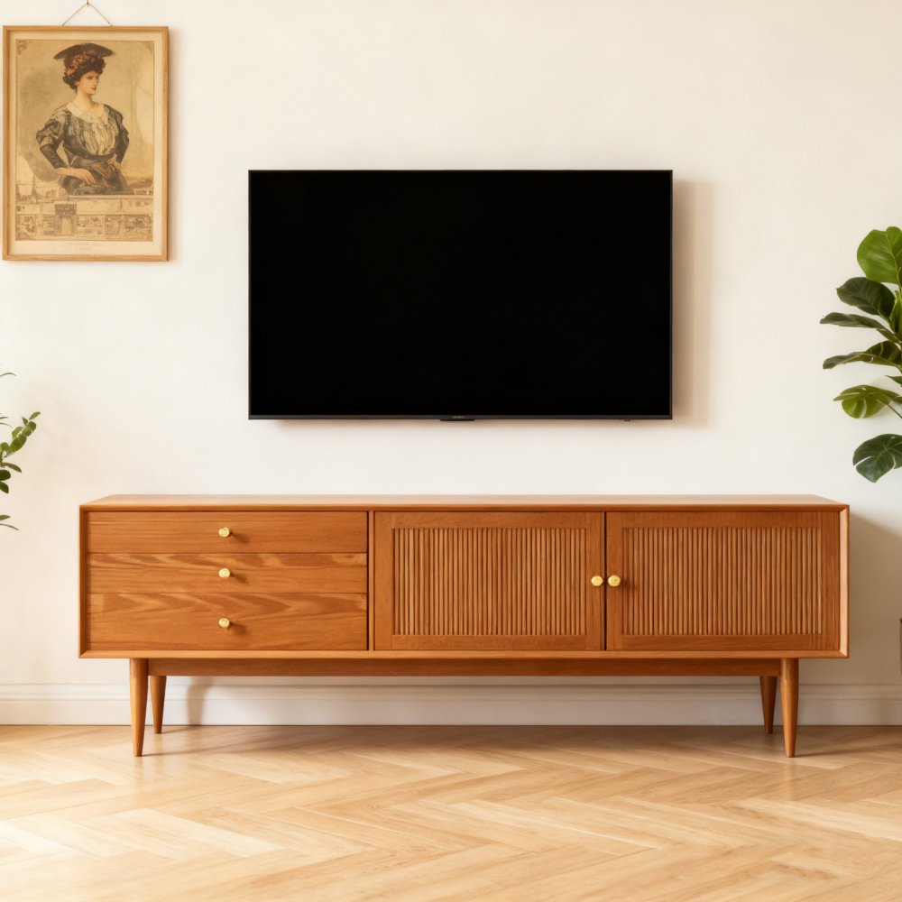 Nordic Vintage Style With Drawers Pragmatic TV Cabinet