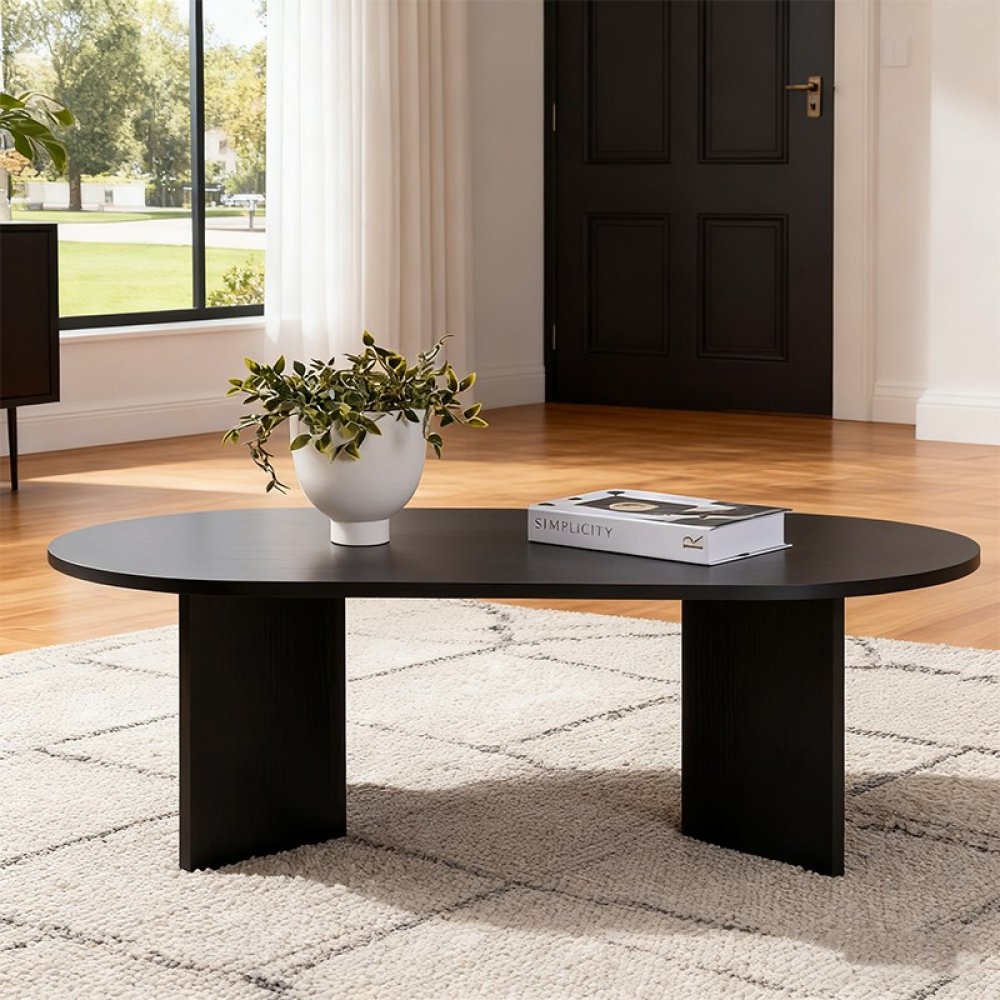 Modern Design Style Black Oval Minimalist Wooden Coffee Table For Living Room