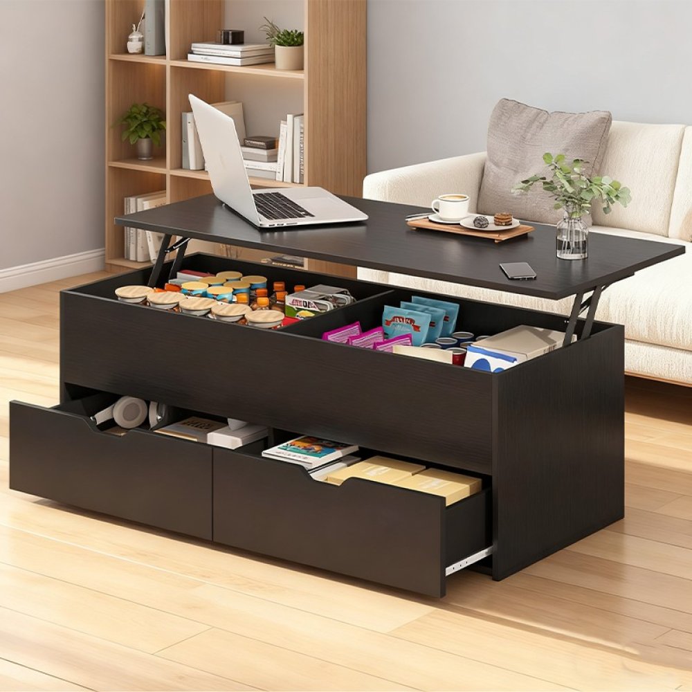 Premium Black Wooden Lift-up Coffee Table For Living Room Use