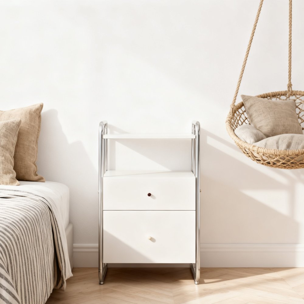 Modern Minimalist Design Wooden And Metal Bedroom Furniture Nightstand 