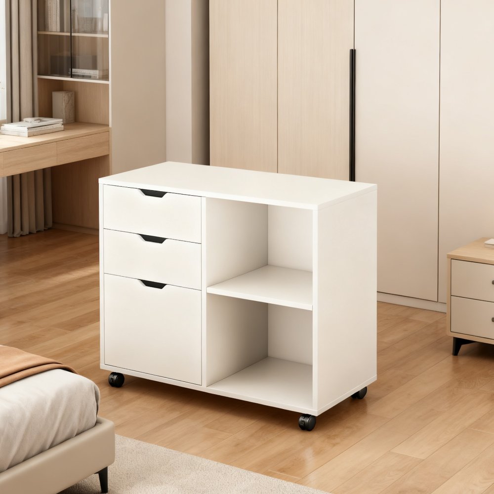 Factory Customized Movable Wooden Bedroom Storage Cabinet With Wheels 