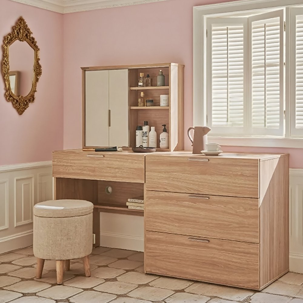 Simple Bedroom Furniture Elegant Wooden Dressing Table with Mirror