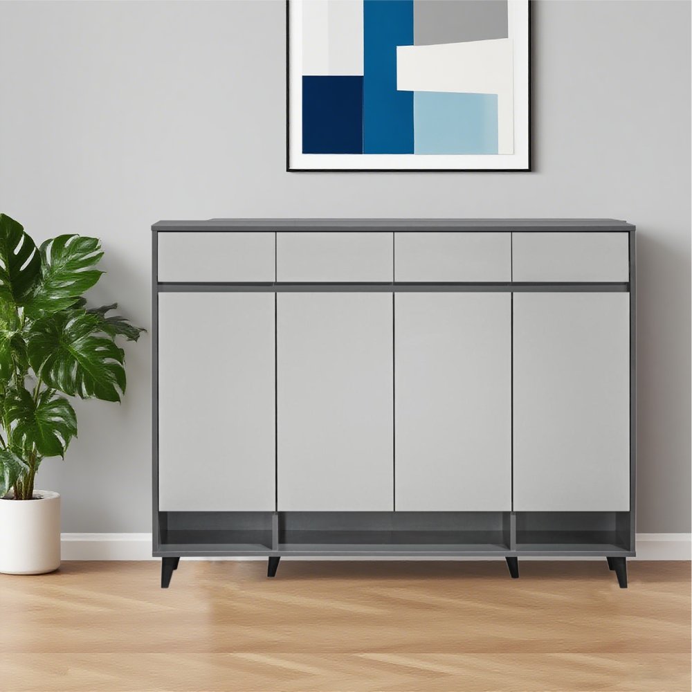 Modern Minimalist Design Four Door Wooden Hallway Furniture Shoe Cabinet 