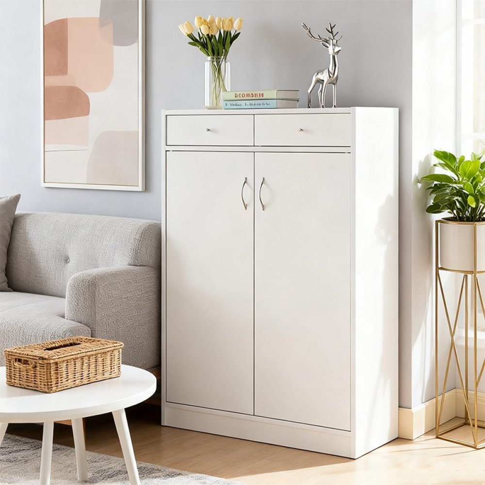 Minimalist White And Practical Wooden Shoe Cabinet