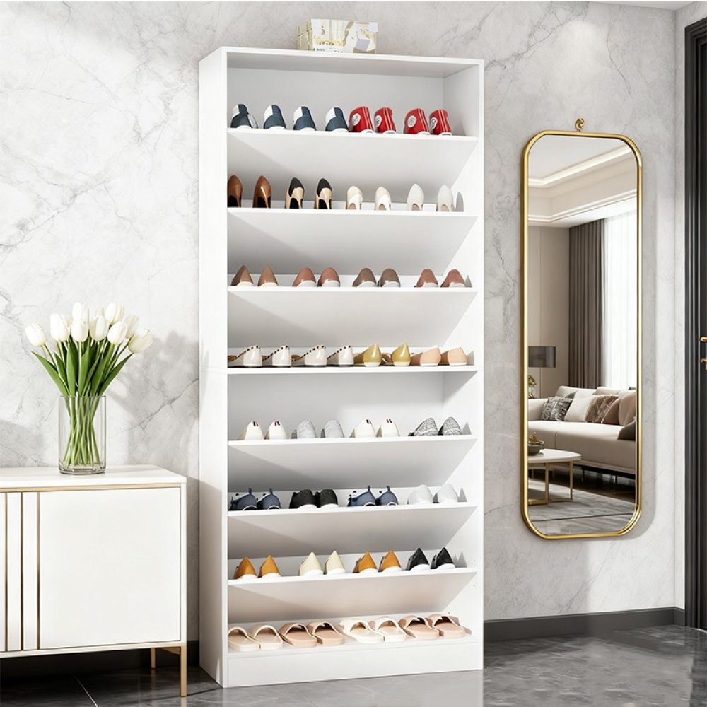 White Minimalist Large Capacity Customizable Home Wooden Shoe Cabinet