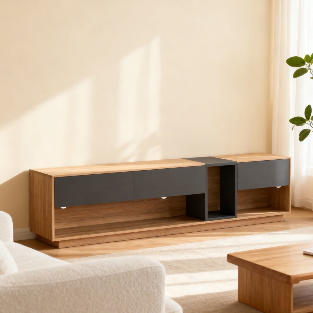 Newly Designed Wooden Living Room TV Cabinet With Tri-color Variable LEDs