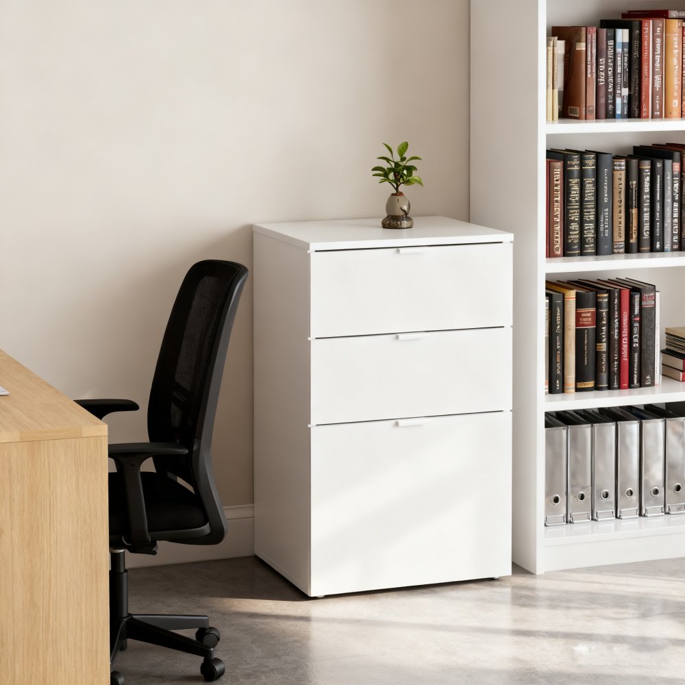 Minimalist Style White Wooden Office Furniture Filing Cabinet 