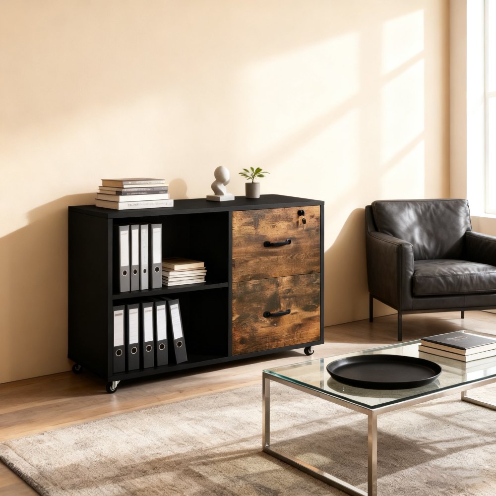 Modern Designer New Two-tone Wooden Filing Cabinet With Lock 