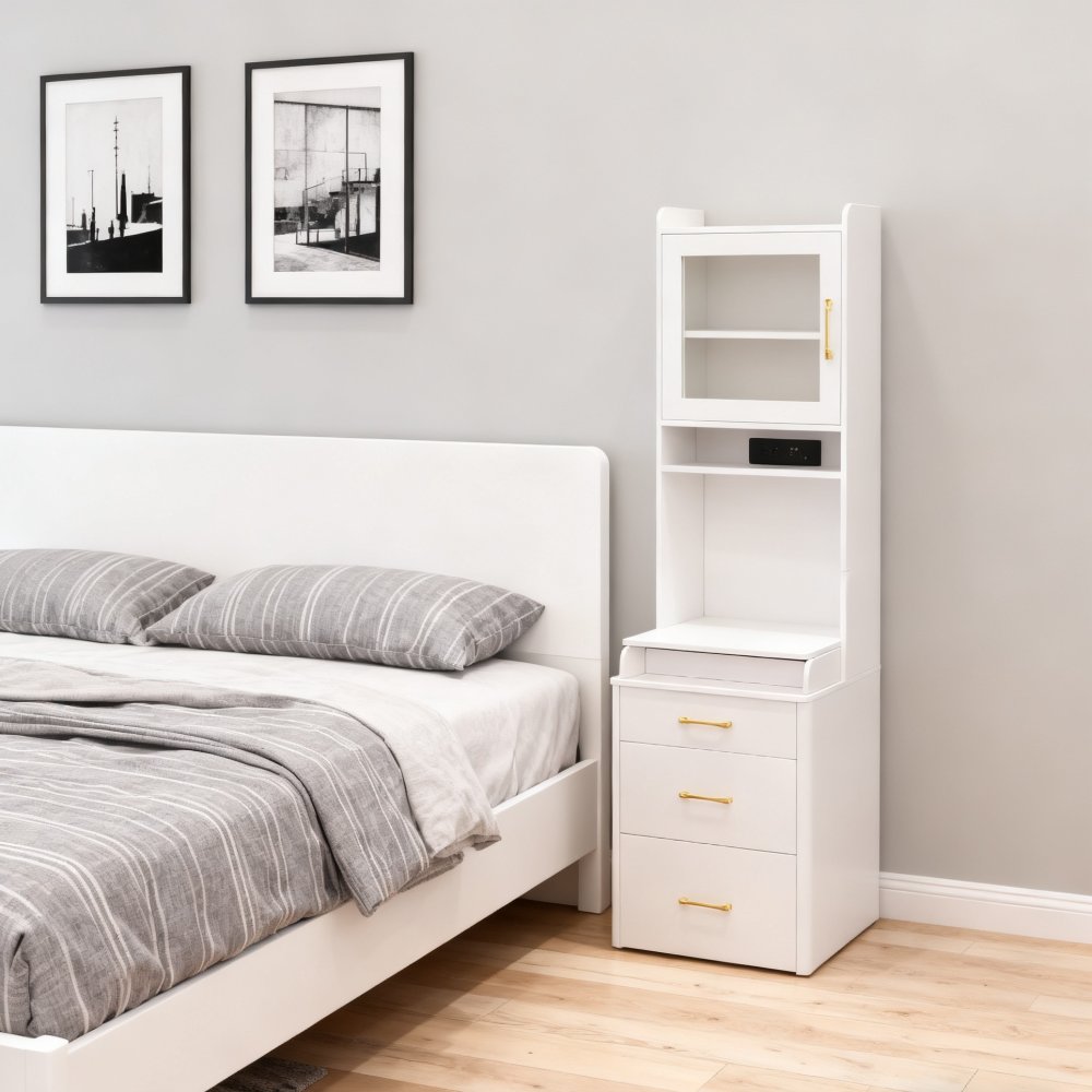 Modern Minimalist High-tech Smart Bedroom Furniture Wooden Bedside Table 