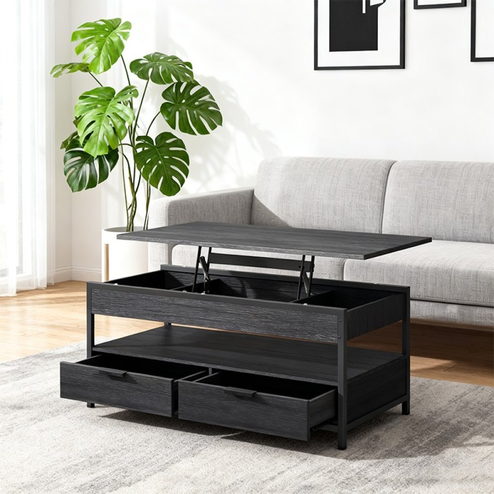Minimalist Black Wooden Coffee Table With Good Load-Bearing Capacity