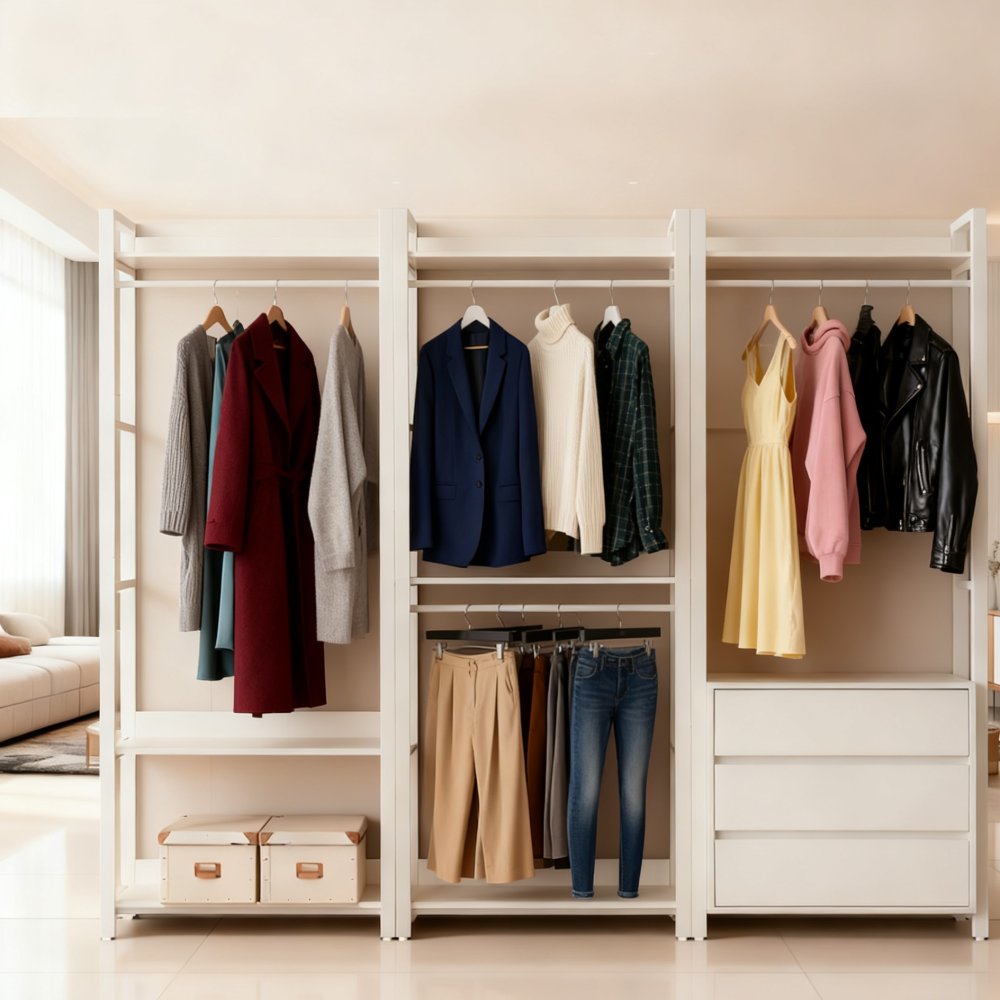 Modern Minimalist Design Bedroom Furniture Wooden And Metal Clothing Rack 