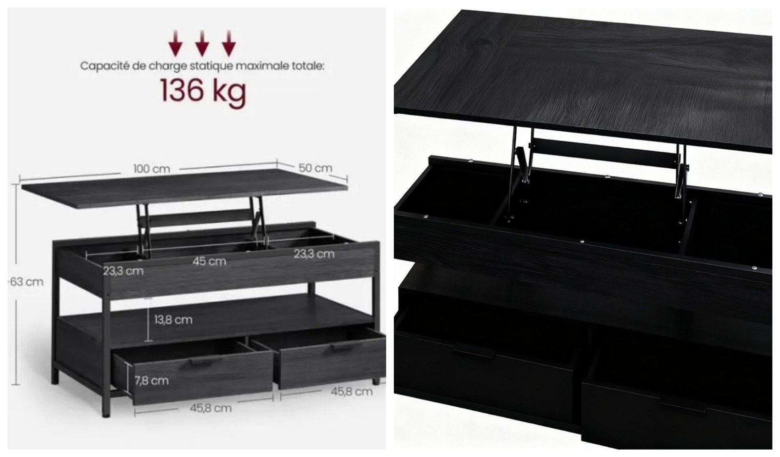 Industrial Lift Top Coffee Table with Sliding Top Detail View