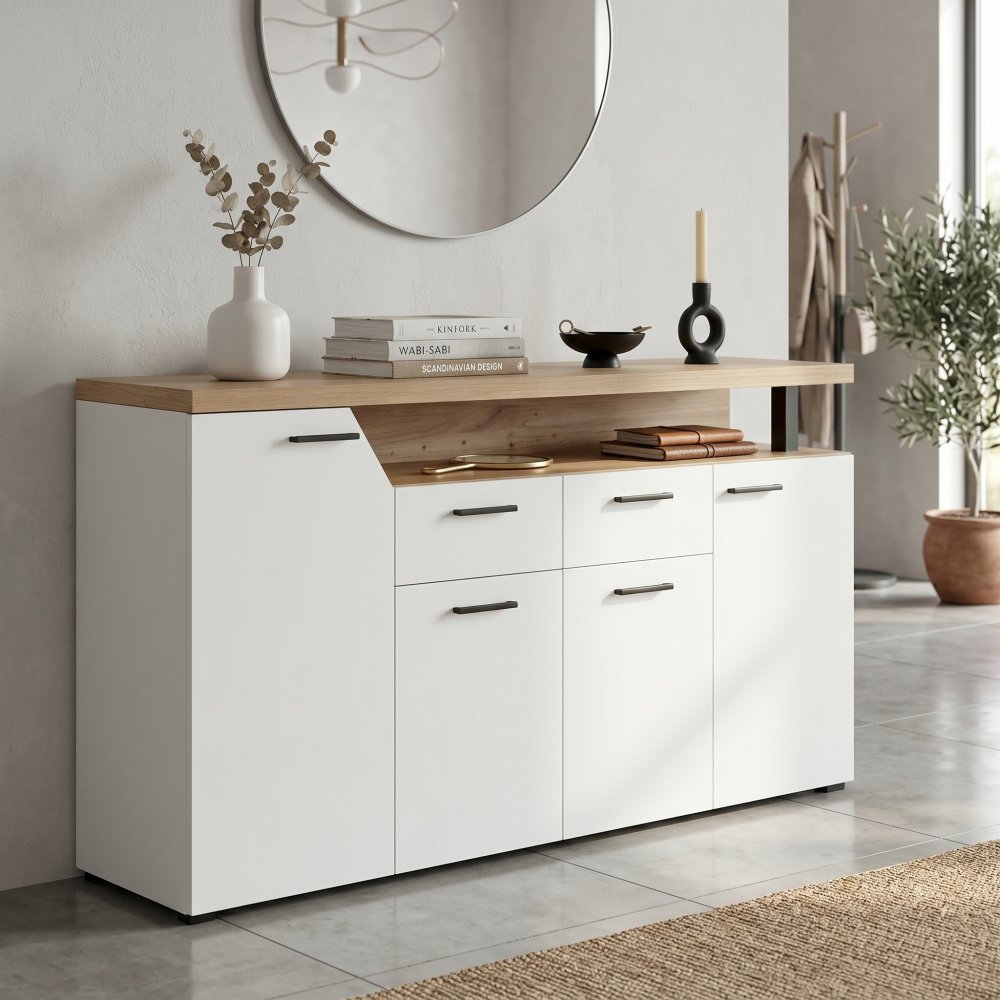 Contemporary Multi-Purpose Shoe Organizer Accent Storage Cabinet with Drawers
