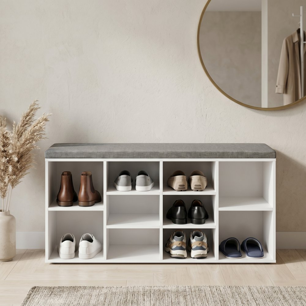 Nordic 10-Cube Shoe Bench Rack with Padded Cushion