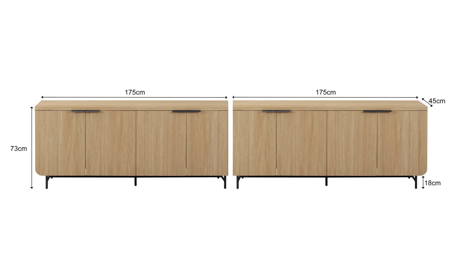 Scandinavian 69" Reeded 4-Door Sideboard TV Stand Detail View
