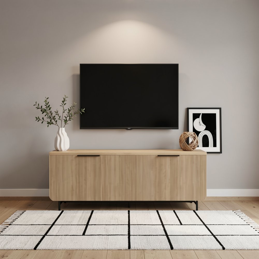 Scandinavian 69" Reeded 4-Door Sideboard TV Stand