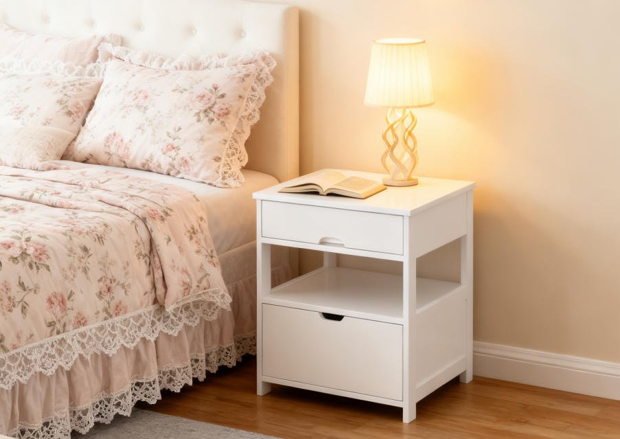 Fenzo Furniture Affordable Wood Bedside Table Night Stand End Table with 2 Drawers for Small Bedrooms