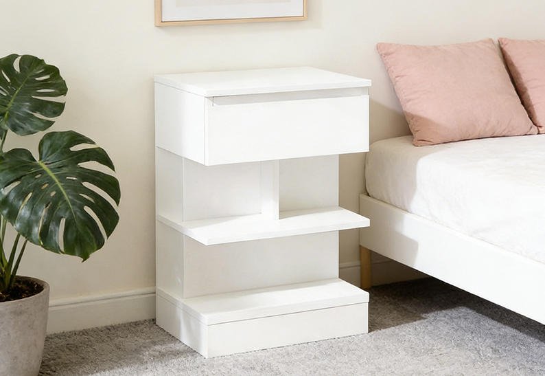 Fenzo Furniture Narrow Bedside Table Lamp Table Bed Sofa Table With 1 Drawer 2-Tiere Shelves