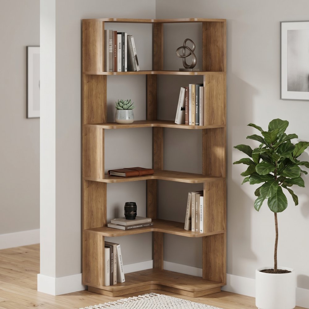Modern Farmhouse Tall L-Shaped 6-Tier Corner Bookshelf