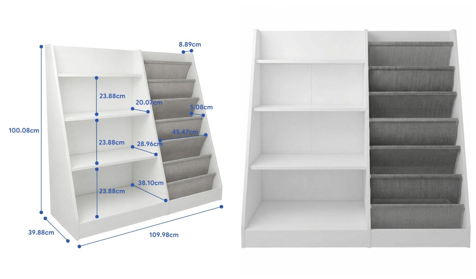 Wooden white 4 tier kids bookshelf storage rack with 6 layer sling toddler - detail 1