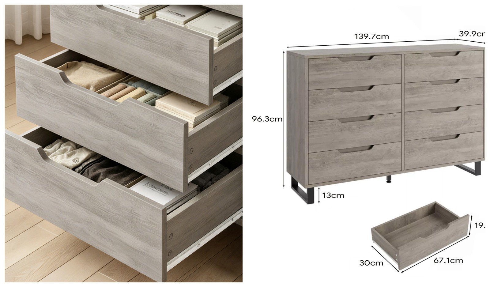 Farmhouse freestanding horizontal 8 drawer with adjustable feet - detail 1