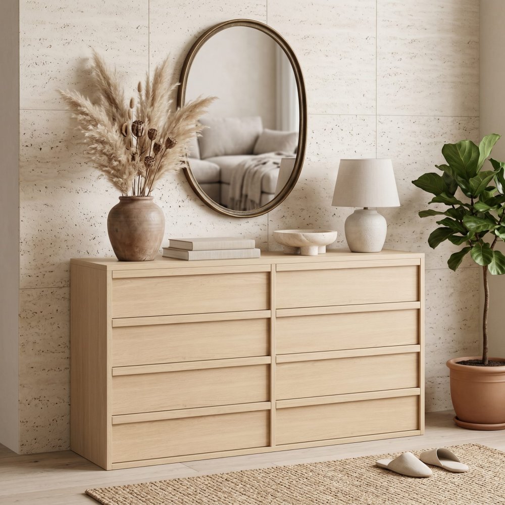 Scandinavian Double Dresser 8 Drawer Organizer with Concave Handles