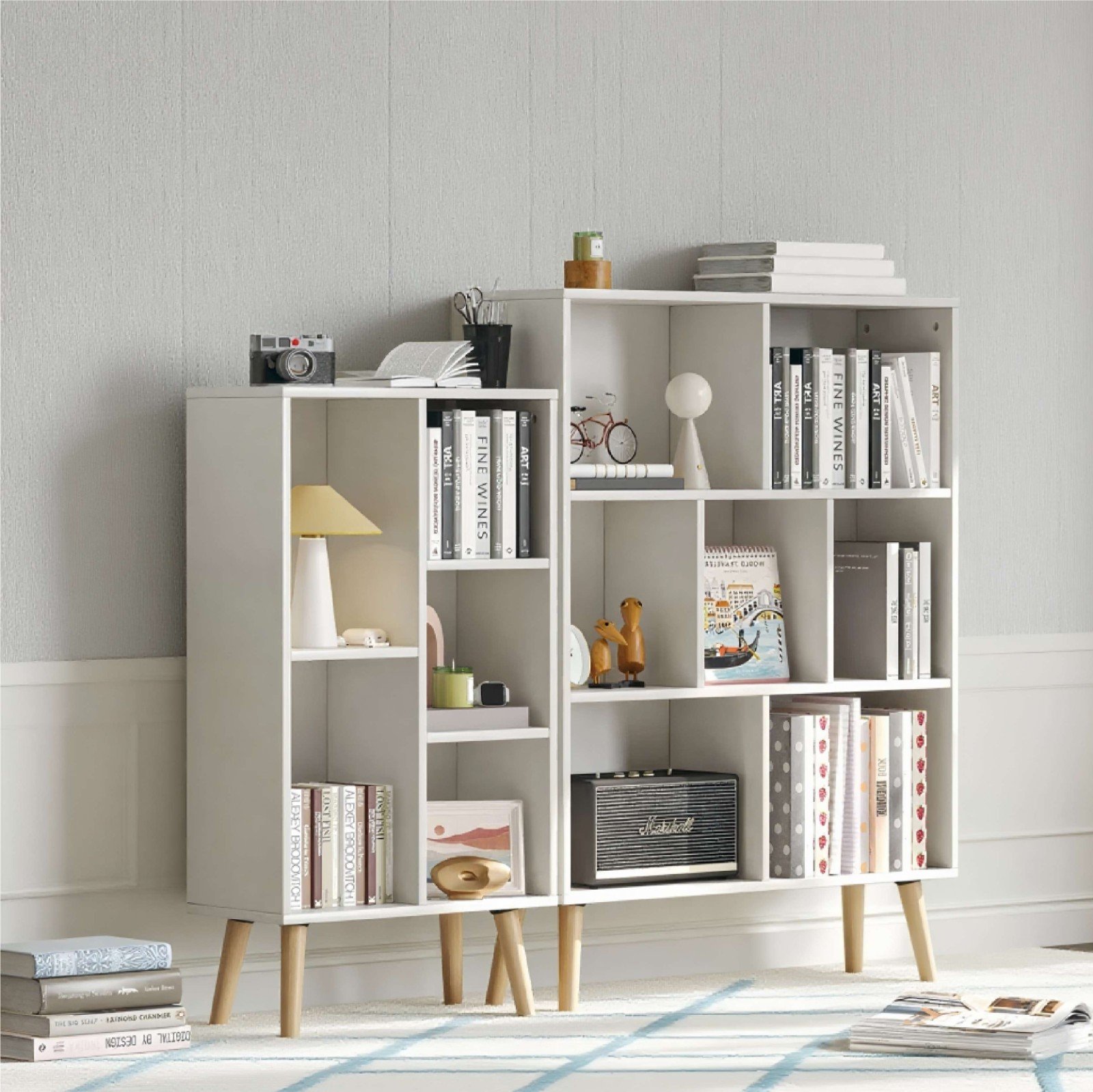 Fenzo Furniture Mid-Century 7-Cube Retro Wood Organizer Storage Bookcase