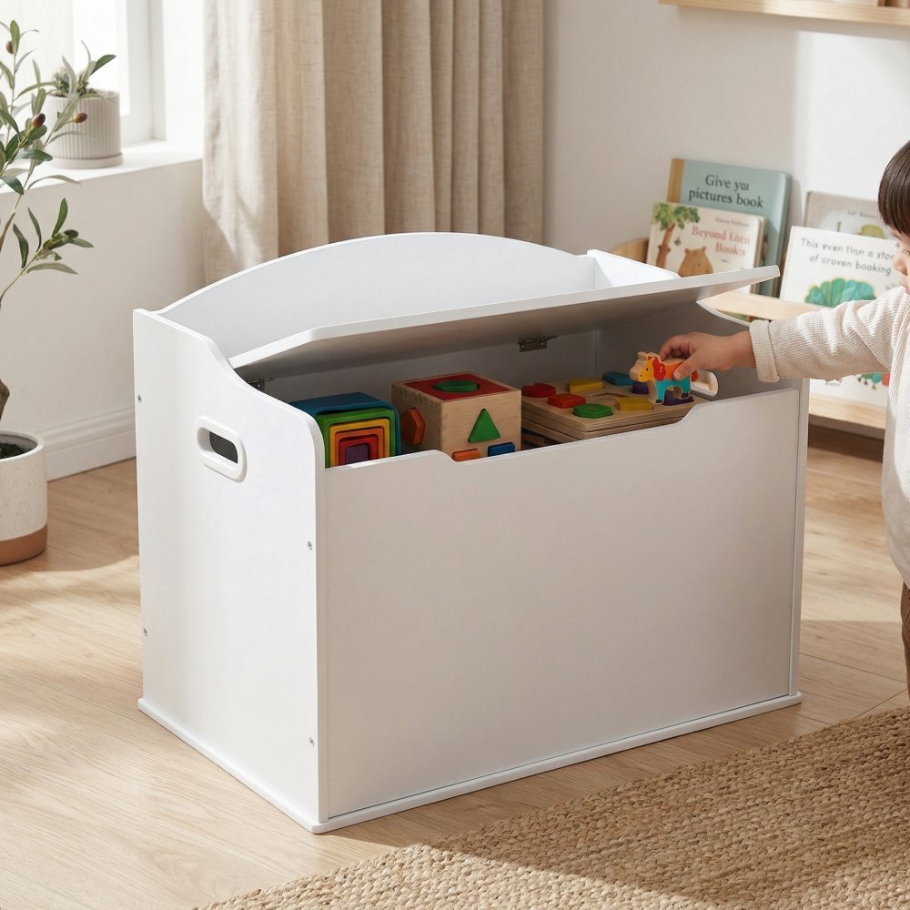 White Rectangular Kid's Wood Toy Box