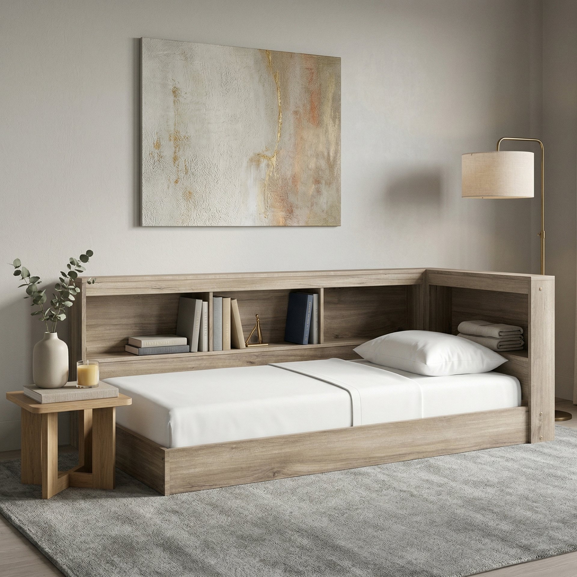 Natural Wooden Full  Bookcase Storage Bed - picture 5
