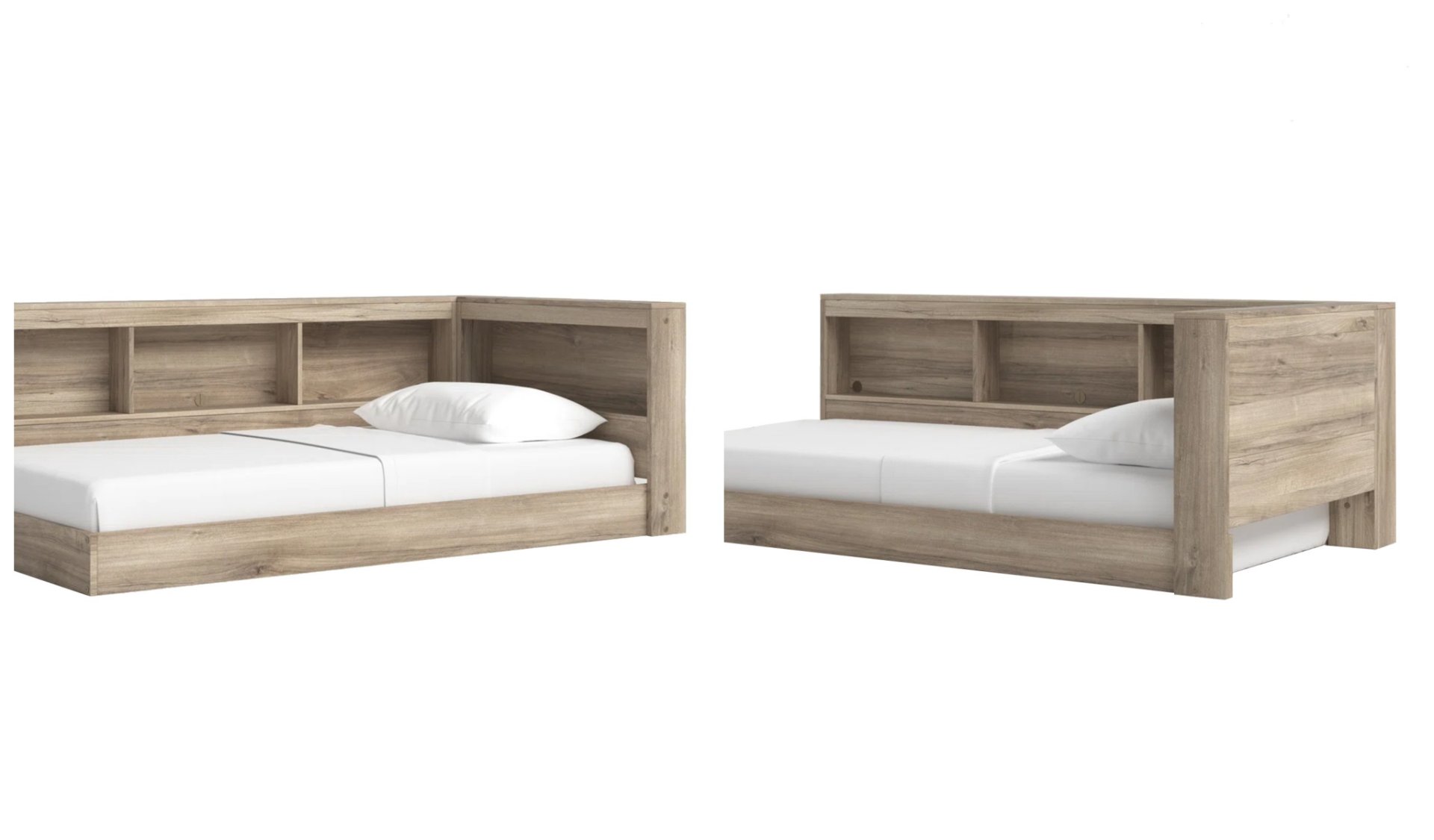 Natural Wooden Full  Bookcase Storage Bed - detail & dimensions