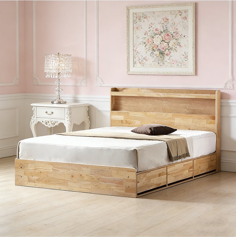 Wood Full Size Lift Storage Bed with 3 Drawers Functional Panel Headboard