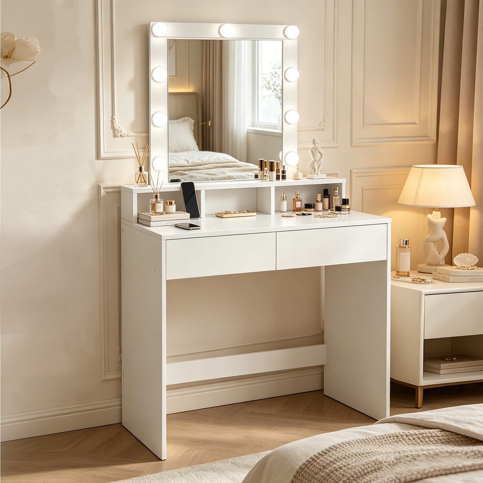 Minimalist LED Mirror Makeup Table with 2 Drawers - picture 2