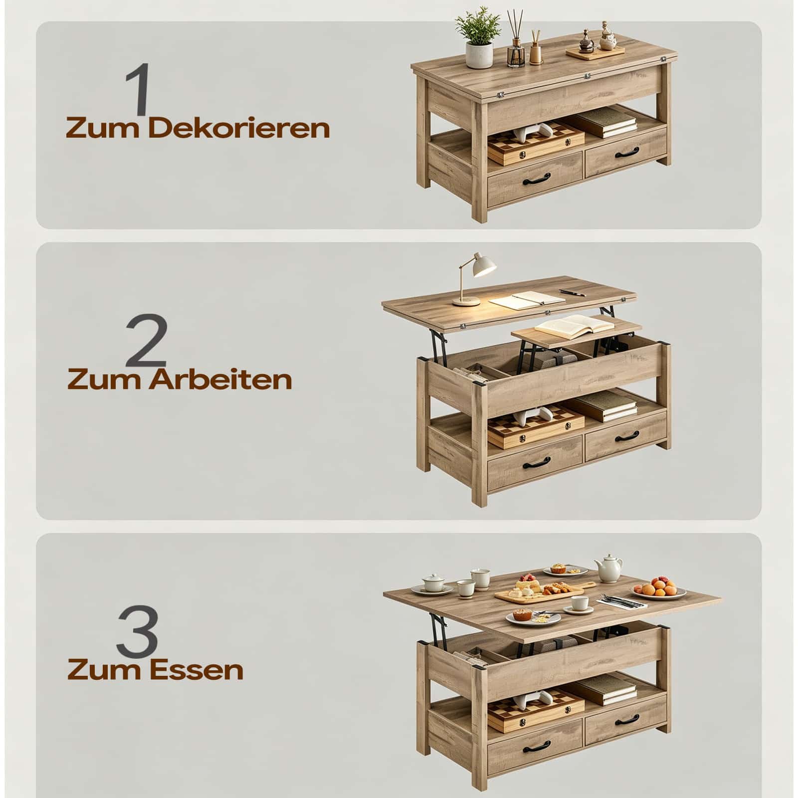 Rustic Lift Top 3 in 1 Center Table with Hidden Compartments - detail 1