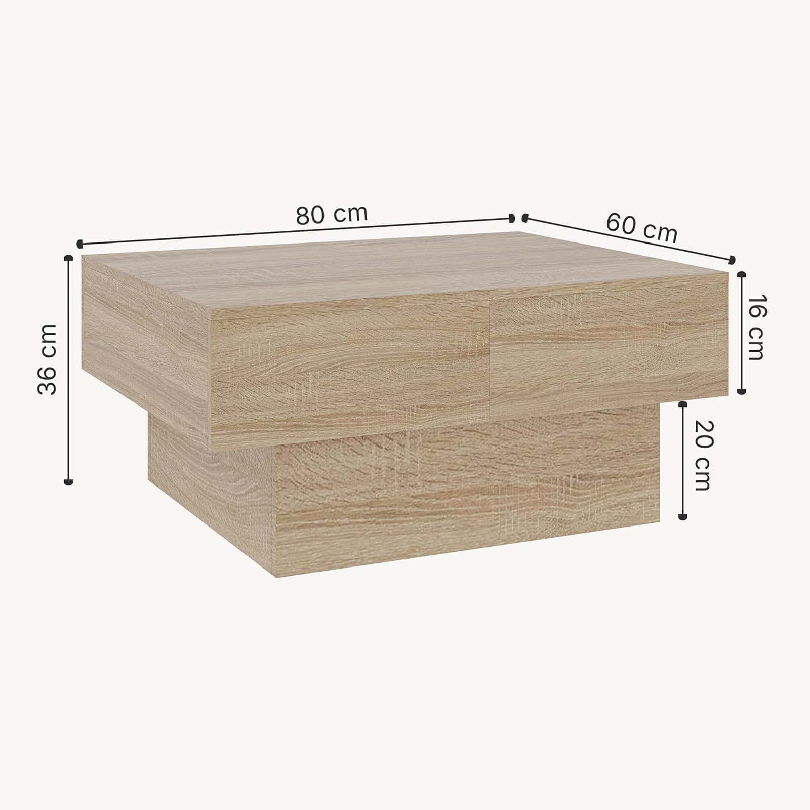 Rustic Practical Coffee Table with Extending Tray - dimensions 1