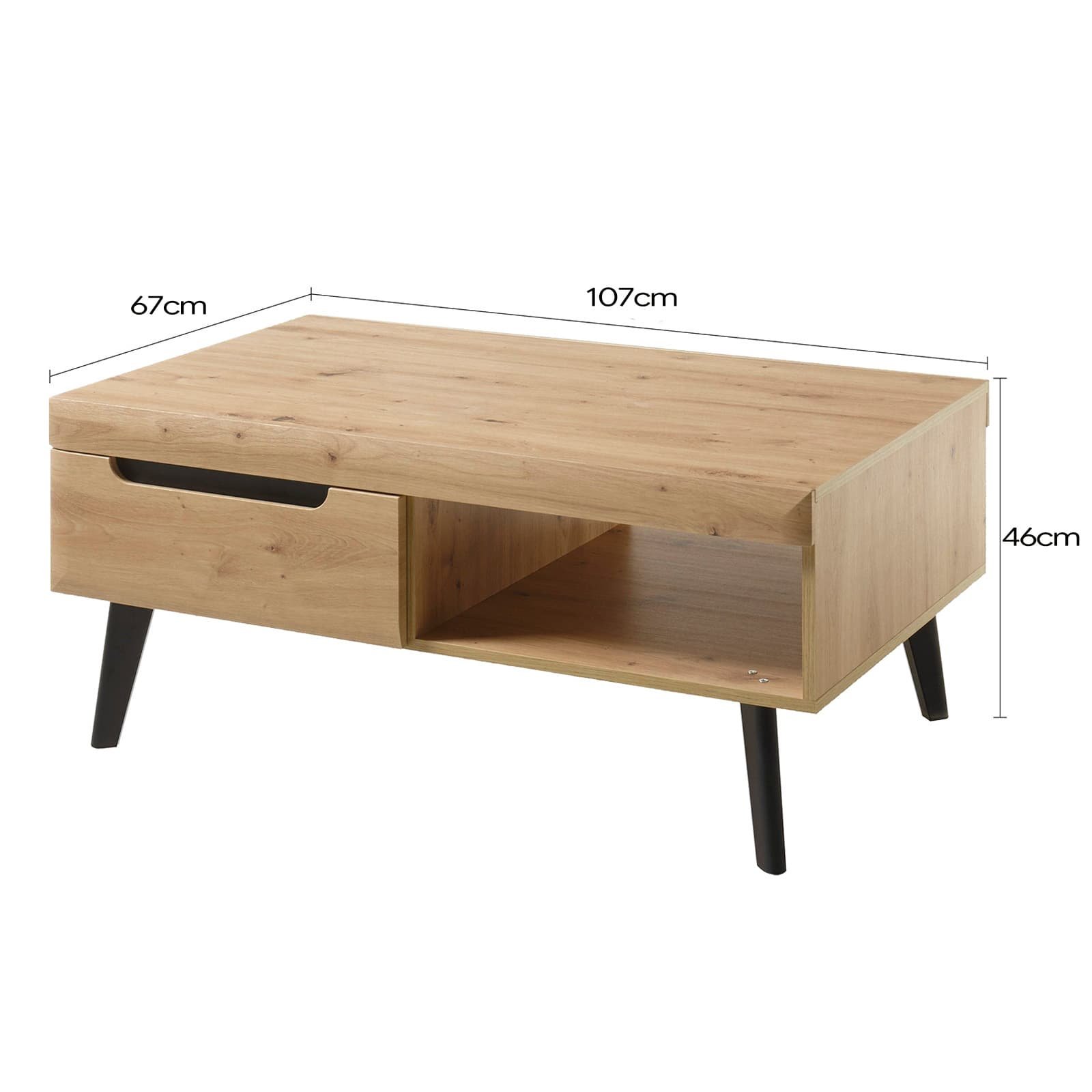 Scandinavian Rectangular Side Table with Open Compartment - dimensions 1