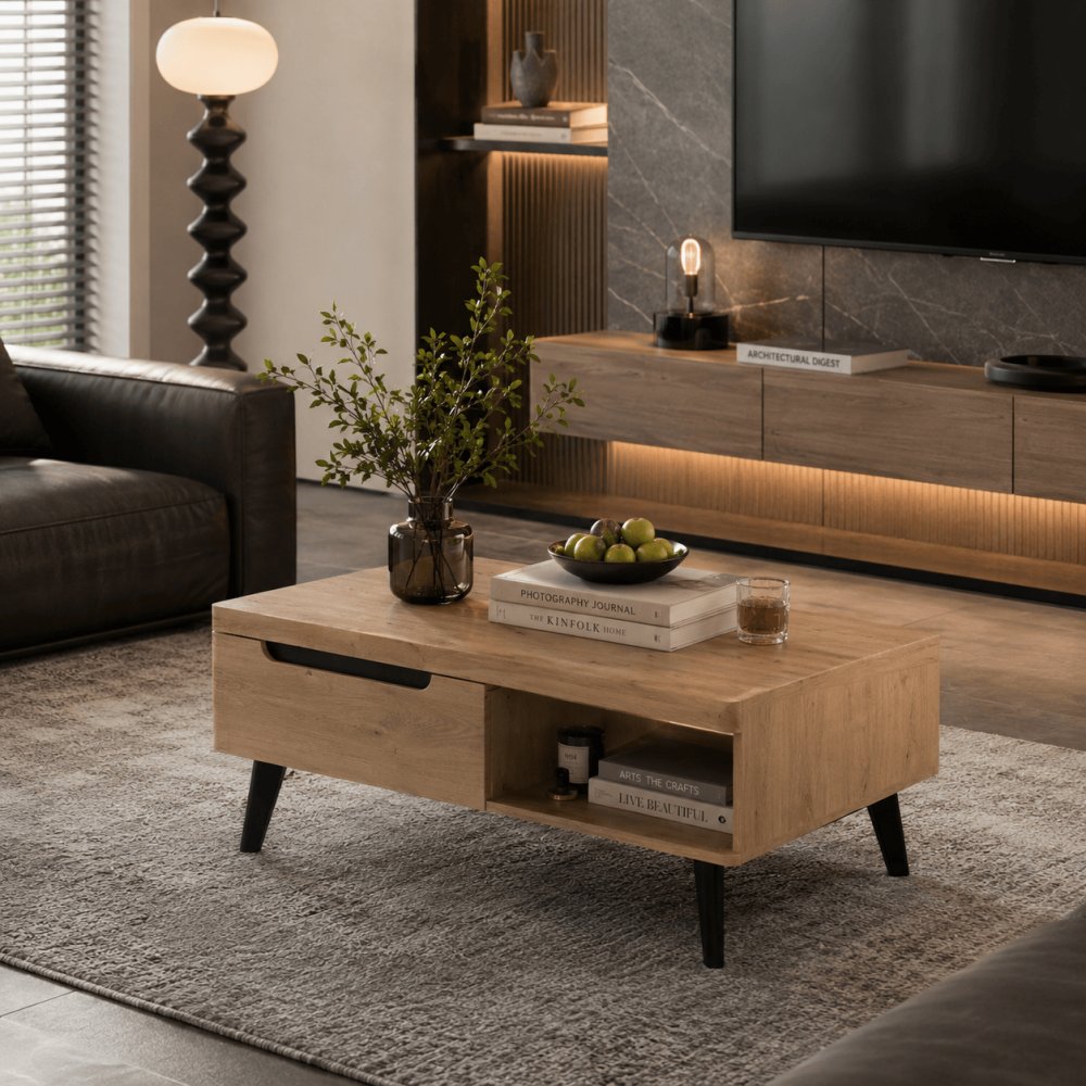 Scandinavian Rectangular Side Table with Open Compartment