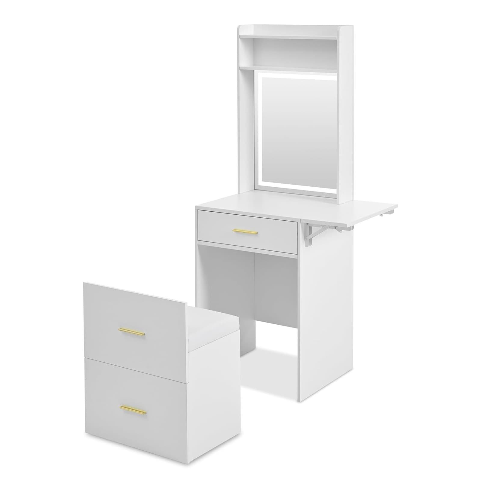 Small Fold-up Panel Vanity Desk Set with Drawers and Storage Stool - detail 1