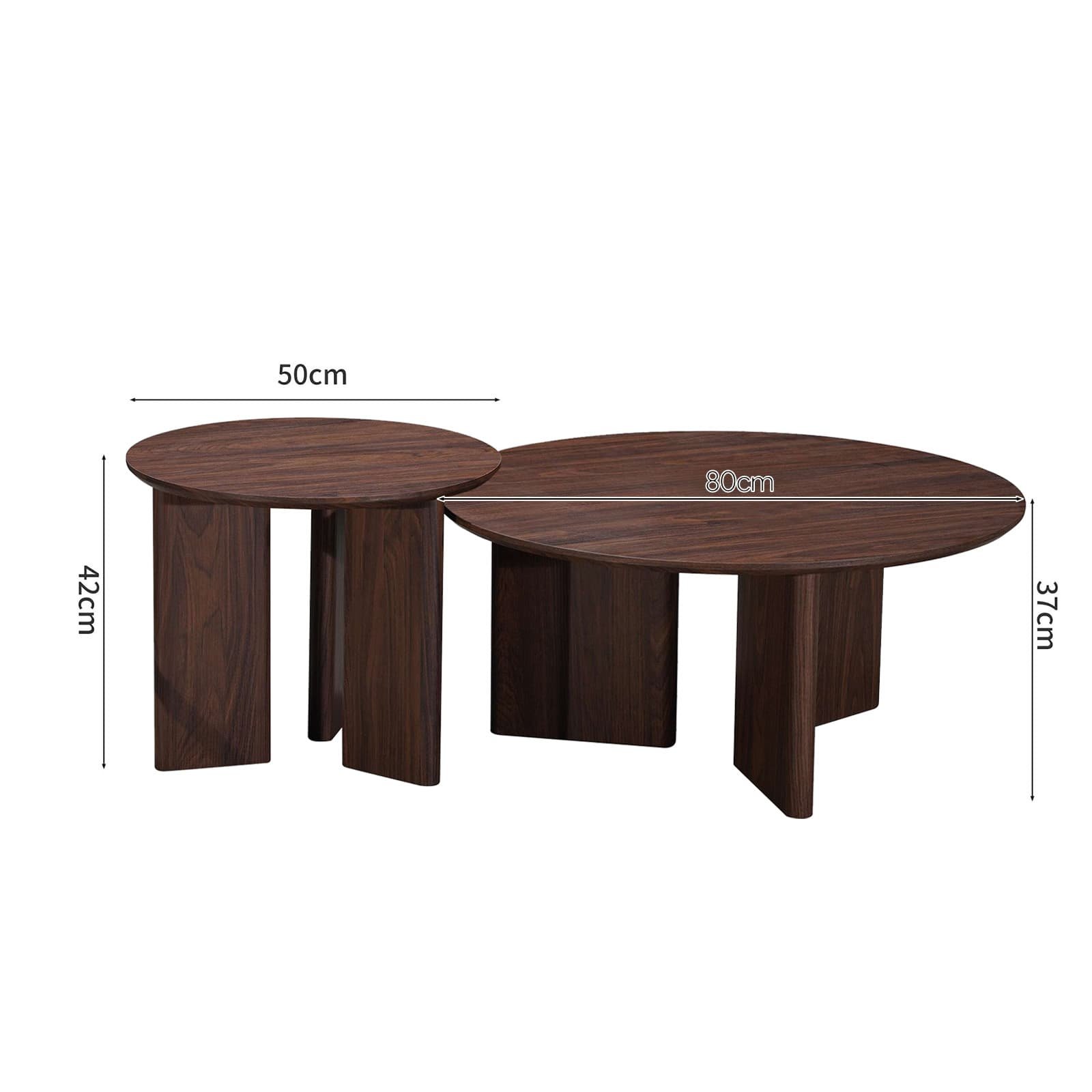 Wood Round Brown Coffee and End Table Set of 2 - dimensions