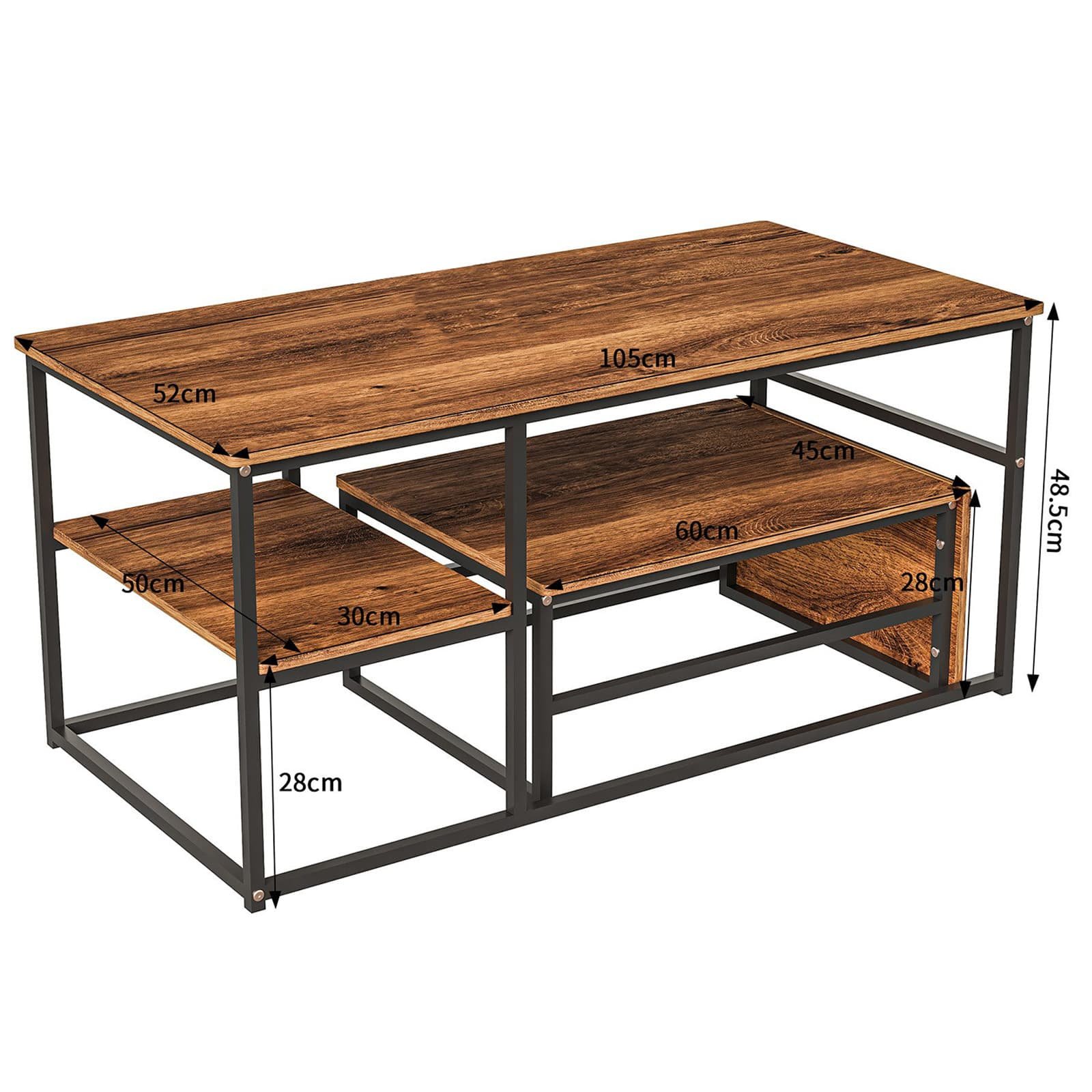 Rectangle 2-Piece Brown Coffee Table Set Small Nest Table - dimensions