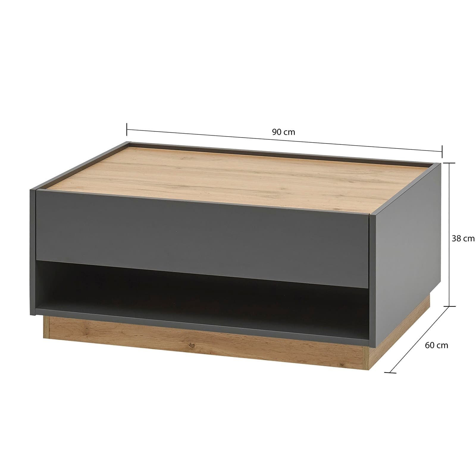 Wood Grey Rectangle Decorative Side Table with Drawer - dimensions