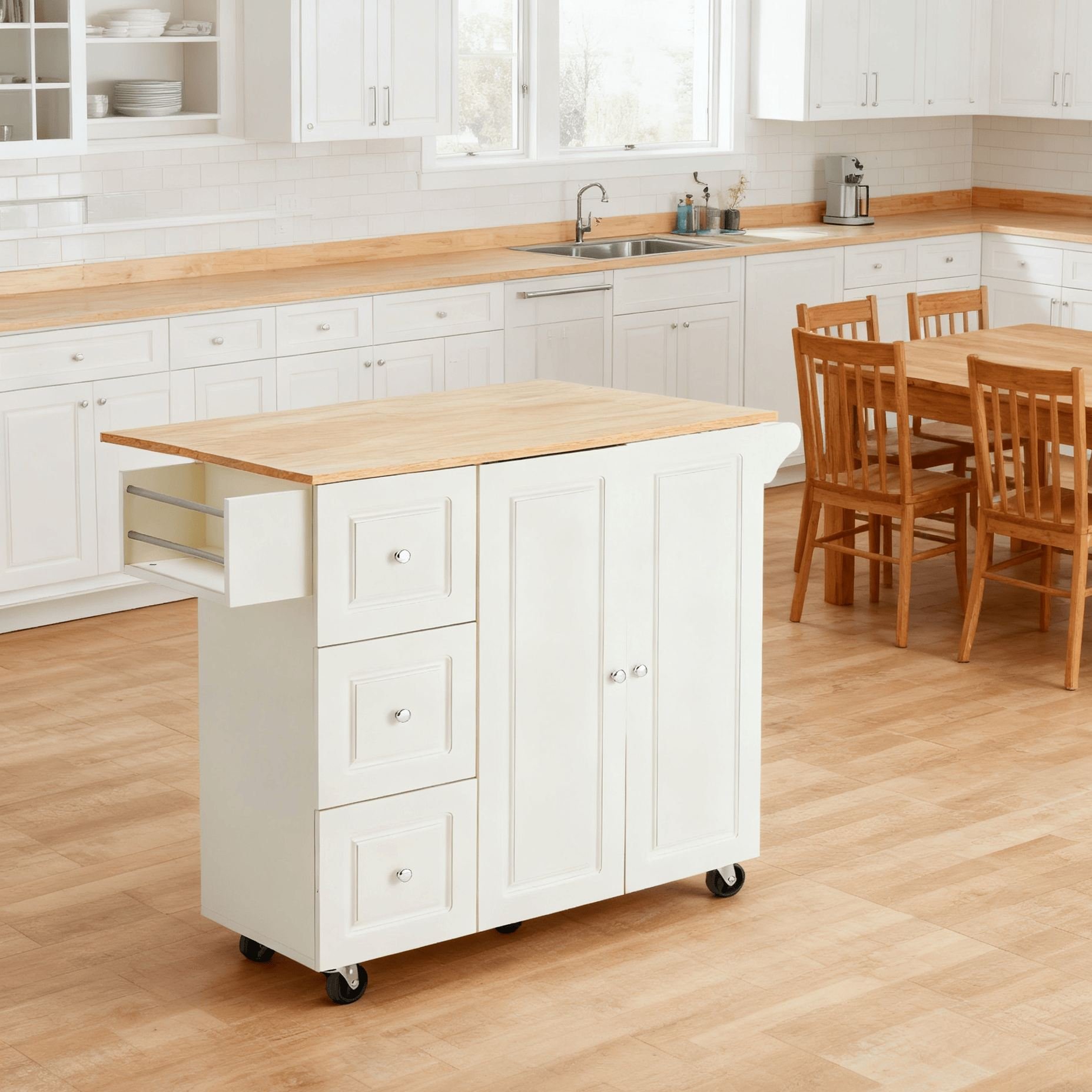 Fenzo Furniture Mobile Classic Cutting Board Kitchen Island Cart with Wheels