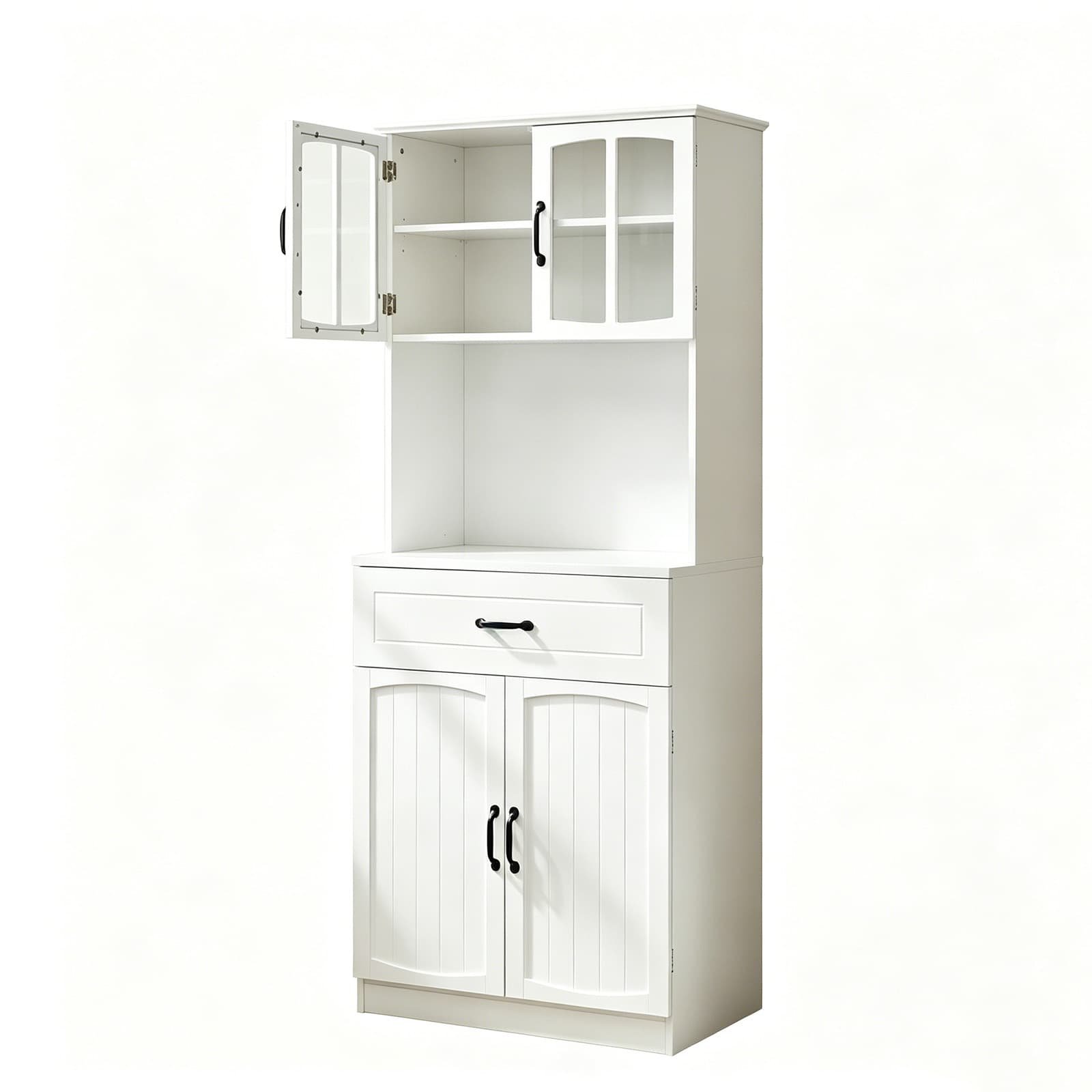 Tall Freestanding Affordable Buffet Cabinet with Glass Doors and Adjustable Shelves - detail