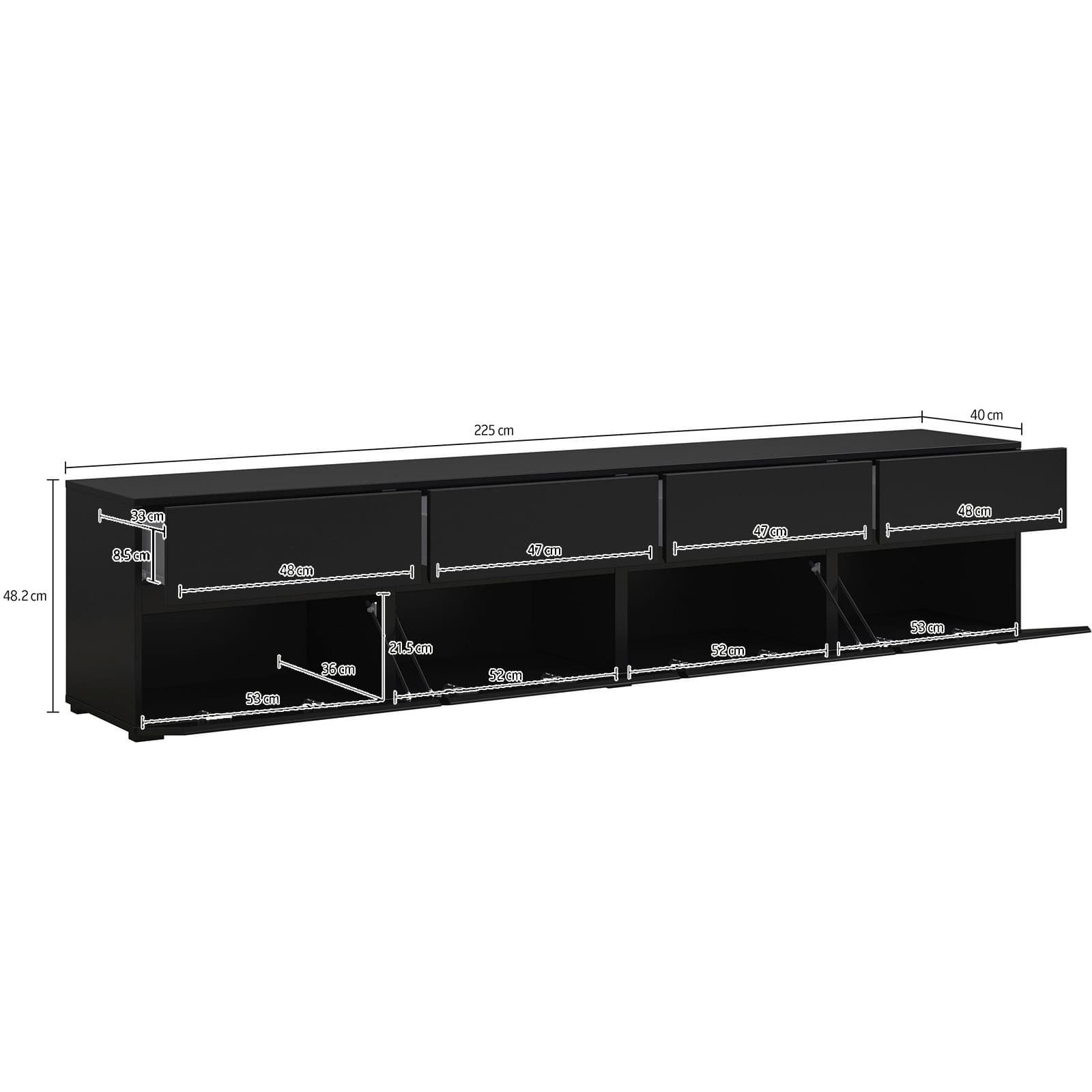 Large Black 88" TV Cabinet with 4 Hinged Doors 4 Drawers for Living Room - dimensions