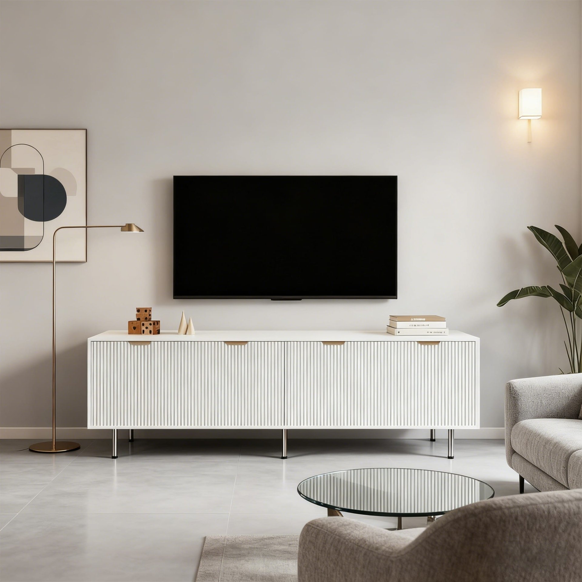 Modern Design Style Wooden Striped Living Room TV Console
