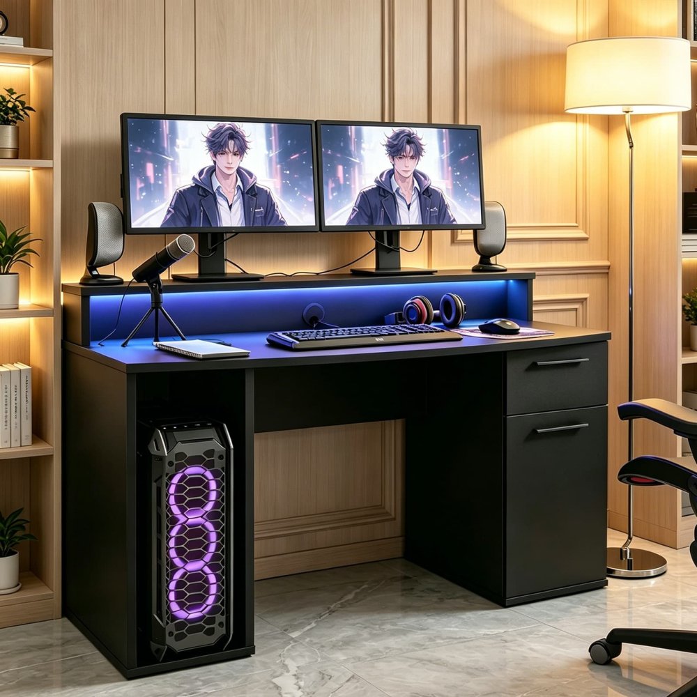Modern Ergonomic Gaming Computer Desk with Drawers for Home Office 