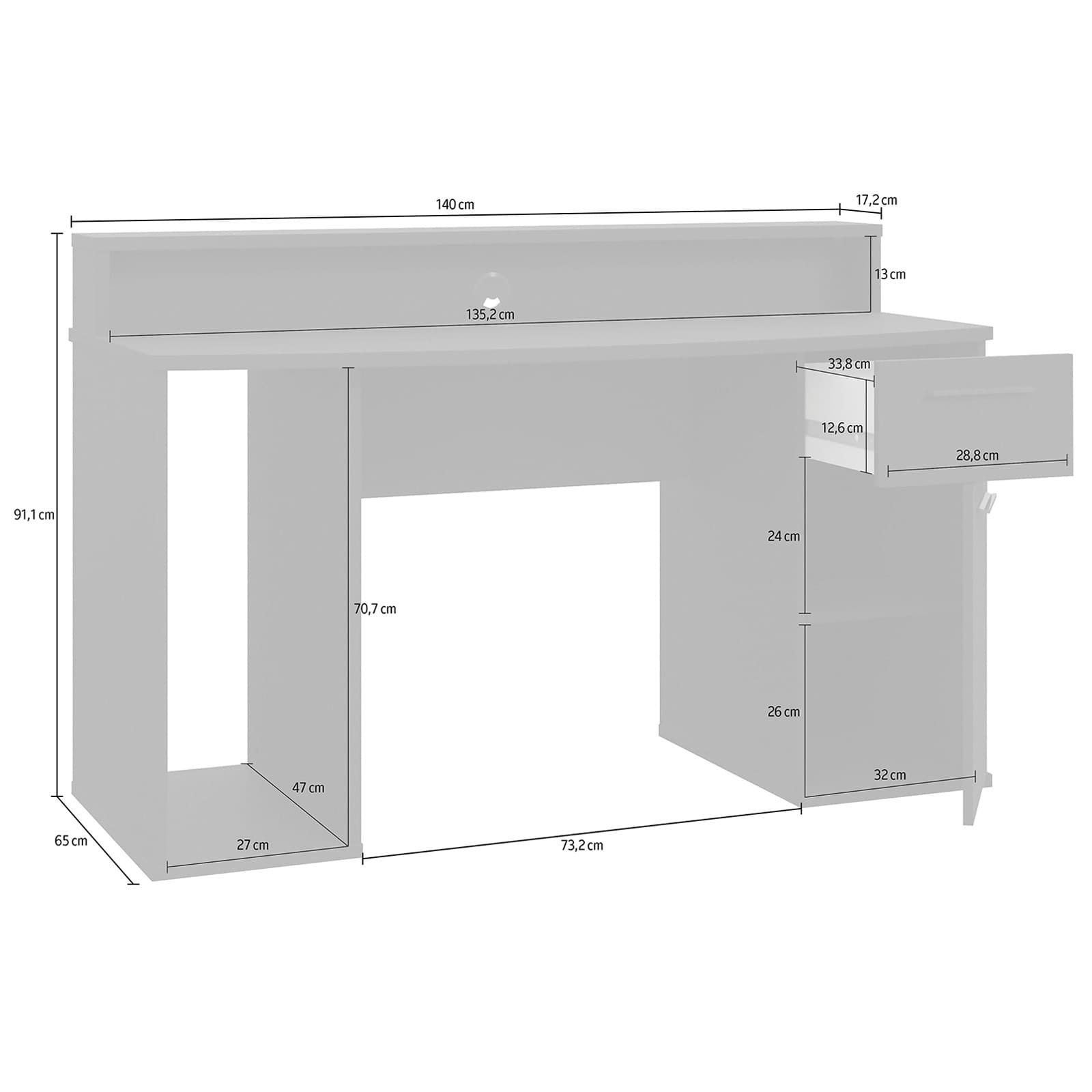Modern Ergonomic Gaming Computer Desk with Drawers for Home Office - dimensions