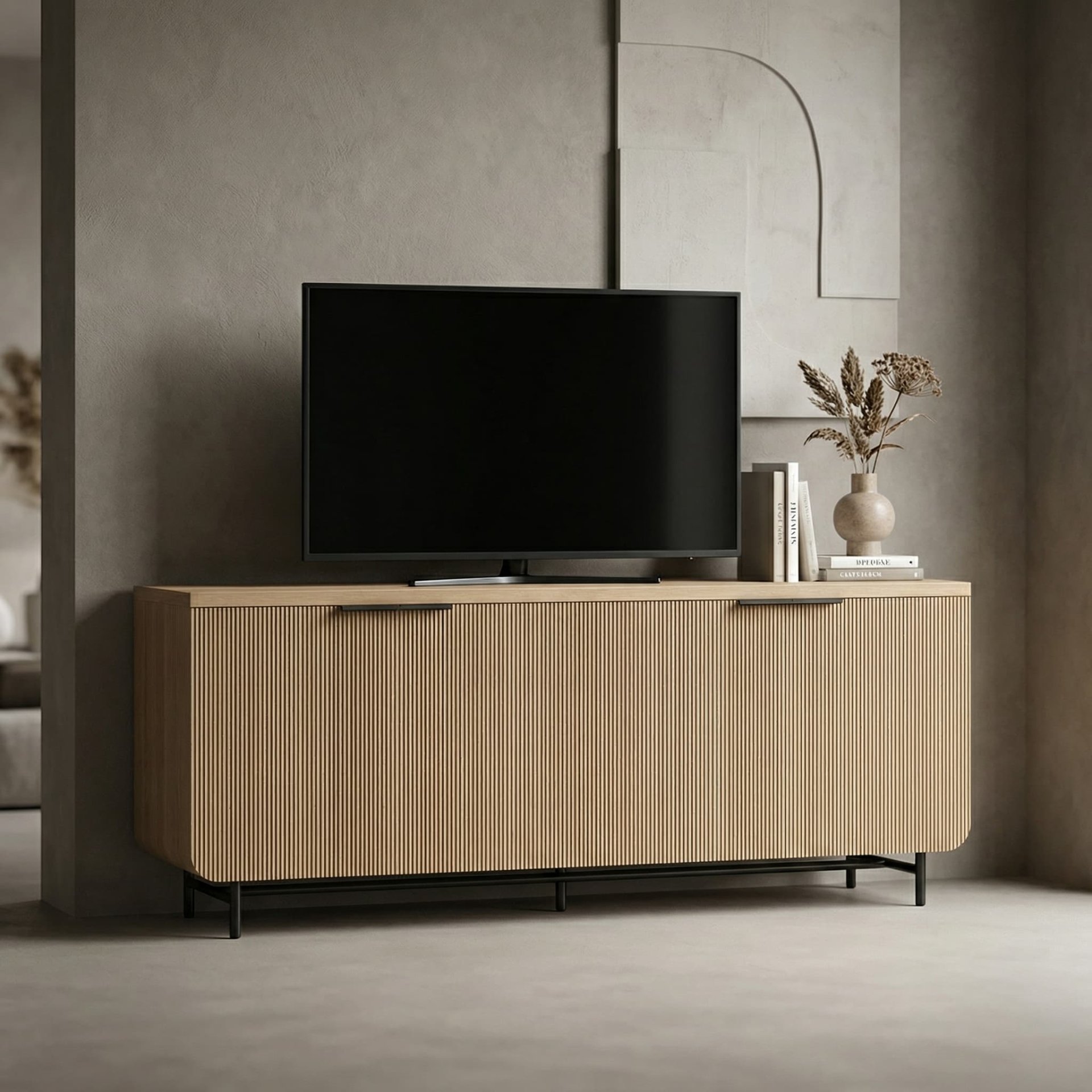 Scandinavian 69" Reeded 4-Door Sideboard TV Stand