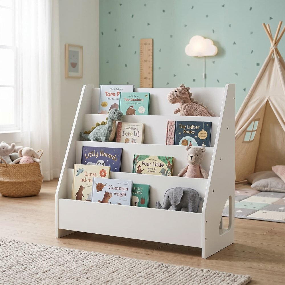 White 4 Tier Childrens Bookshelves for Playroom Nursery
