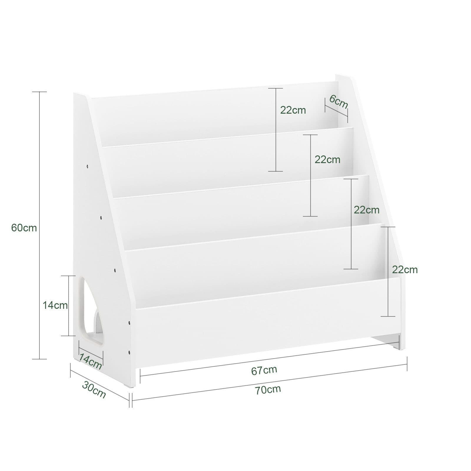 White 4 Tier Childrens Bookshelves for Playroom Nursery - dimensions