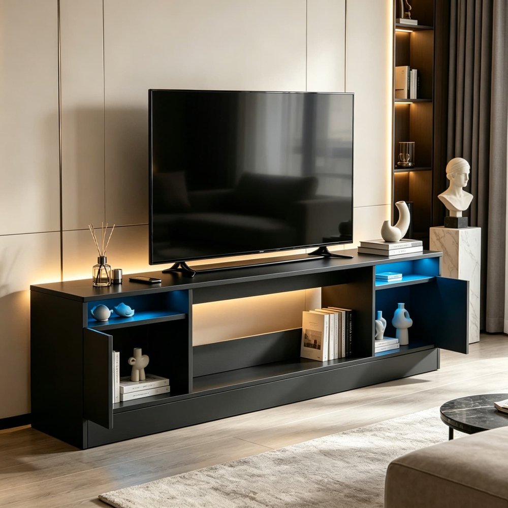 Black TV Console Entertainment Center for 75 inch TV